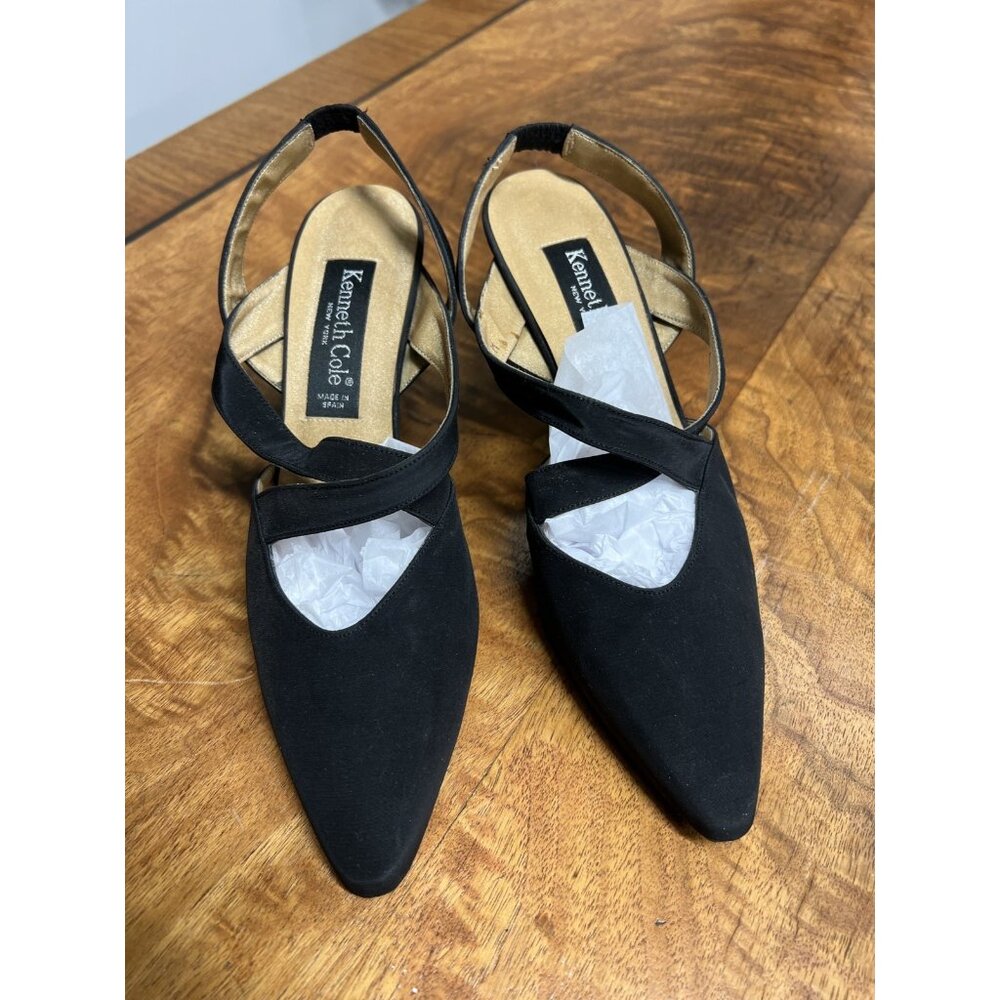 Vtg 90s Kitten Heels Black 8 Fabric Pointed Toe Fairy Mermaidcore Party Witchy - Picture 4 of 9